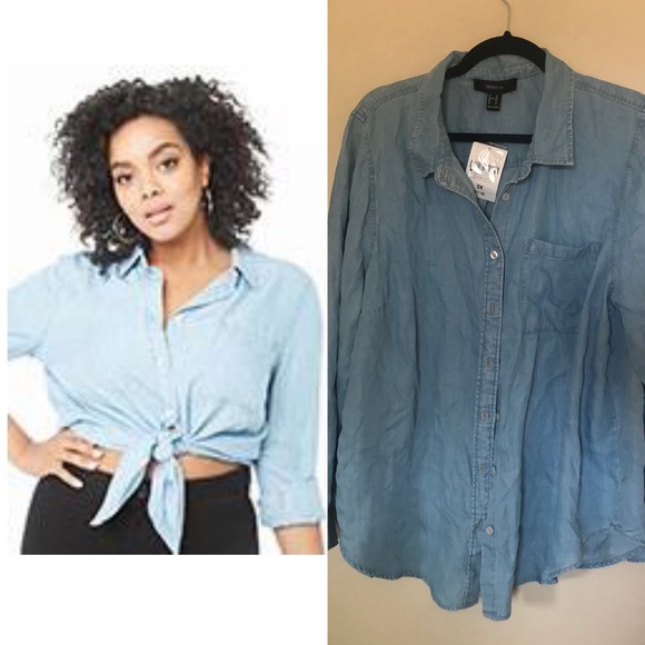 Forever 21 Tops - Forever 21 Light Denim Chambray Button-Down Shirt